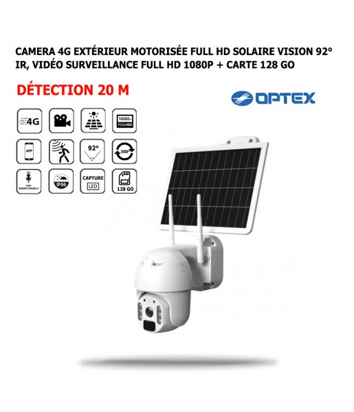 Camera 4G Extérieur Motorisée FULL HD Solaire Vision 92° IR, 20 M