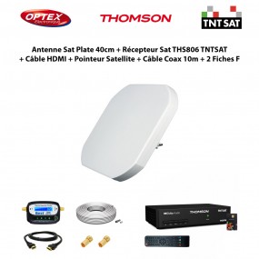 Antenne Sat Plate 40cm + Récepteur HD THS806 TNTSAT + Câble HDMI + Pointeur Sat + Câble Coax 10m + 2 Fiches F