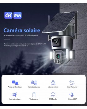 Caméra Surveillance Sécurité Solaire Sans fil Extérieure 4K 8MP WIFI