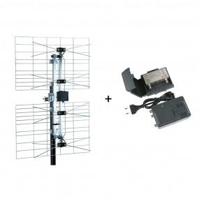 Kit Antenne Panneau UHF Extérieure TNT HD + Préampli Etanche UHF Réglable 1 entrée 1 sortie + Alimentation 220V