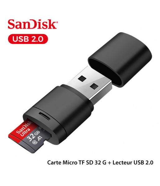 Carte Micro TF SD classe 10 SanDisk 32 G + Lecteur USB 2.0