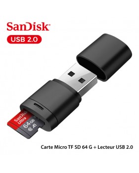 Carte Micro TF SD classe 10 SanDisk 64 G + Lecteur USB 2.0