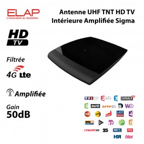 Antenne UHF TNT HD TV Intérieure Amplifiée Elap Sigma 50 dB