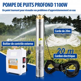 Pompe Immergée à Eau pour Puits Profond 190 L /min 57 m Acier Inox 1100 W