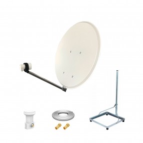 Kit Antenne Parabole 65 cm Acier + Support balcon Acier 1m pour dalle béton 50X50cm + LNB single + Câble coax 25m + 2 fiches F