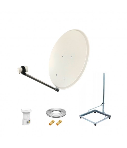 Kit Antenne Parabole 65 cm Acier + Support balcon Acier 1m pour dalle béton 50X50cm + LNB single + Câble coax 25m + 2 fiches F
