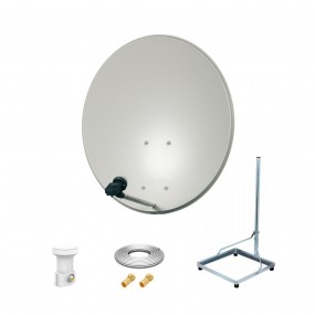 Kit Antenne Parabole 80cm Acier + Support balcon Acier 1m pour dalle béton 50X50cm + LNB single + Câble coax 25m + 2 fiches F