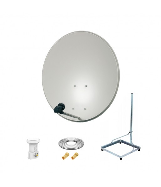 Kit Antenne Parabole 80cm Acier + Support balcon Acier 1m pour dalle béton 50X50cm + LNB single + Câble coax 25m + 2 fiches F