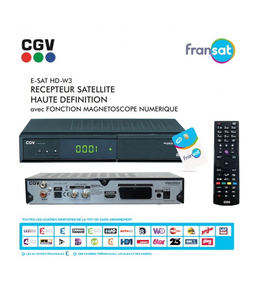Décodeur Enregistreur Satellite HD CGV E-SAT HD-W3 + Carte FRANSAT
