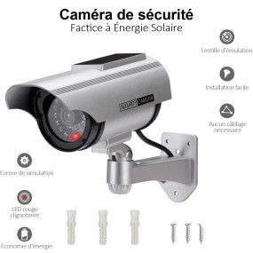 Caméra de Surveillance Factice Extérieur Energie Solaire Sans Fil