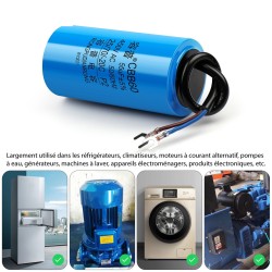 Condensateur de démarrage avec coque en plastique, cellule électrolytique, CD60, 450V, 450ylique, 75UF