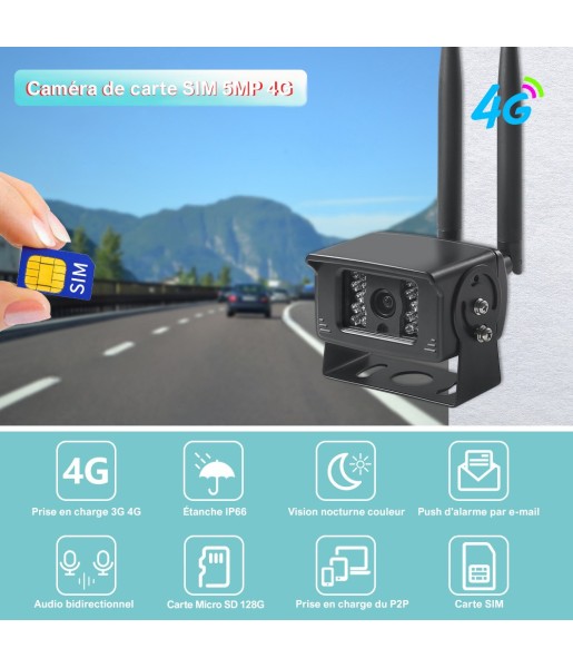 Caméra de Surveillance Sécurité extérieure IP SIM 3G 4G HD 5MP 1080P Sans Fil + Carte SD 128G + Lecteur