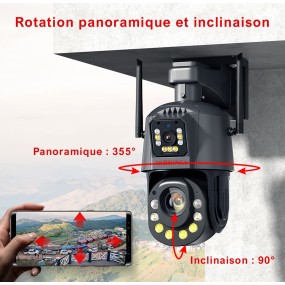 Caméra de Surveillance Sécurité Extérieure PTZ Double Objectif IP HD 6MP 4G Sans Fil Zoom 60X App