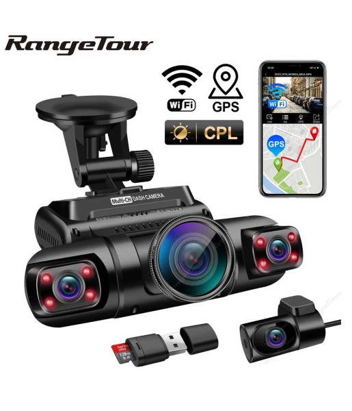 Caméra de voiture Dash Cam WiFi GPS voiture DVR Range Tour-4 lentilles