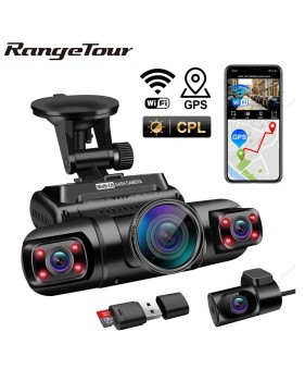 Caméra de voiture Dash Cam WiFi GPS voiture DVR Range Tour- 4 lentilles + Carte Micro SD 128G + Lecteur USB 2.0