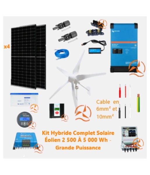 Kit hybride complet Solaire et éolien - 2500 à 5000Wh 24V - haute puissance