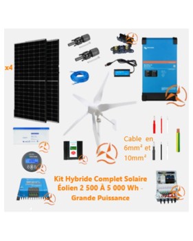 Kit hybride complet Solaire et éolien - 2500 à 5000Wh 24V - haute puissance