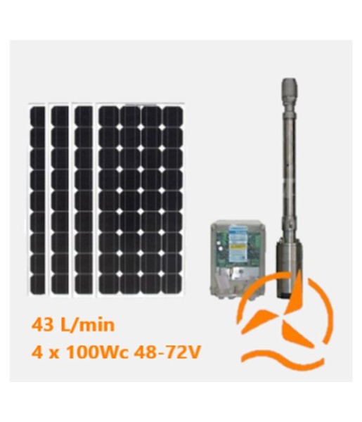 Kit solaire complet pompage 180 mètres 48-72 Volts 400-500 Watts avec 4 panneaux 100w