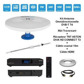 Kit Antenne Omnidirectionnelle DVB-T T4 + Mat Traversant + Récepteur TNT ASTON DIVA HD CONNECT T2