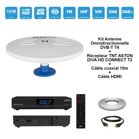 Kit Antenne Omnidirectionnelle DVB-T T4 + Récepteur TNT ASTON DIVA HD CONNECT T2