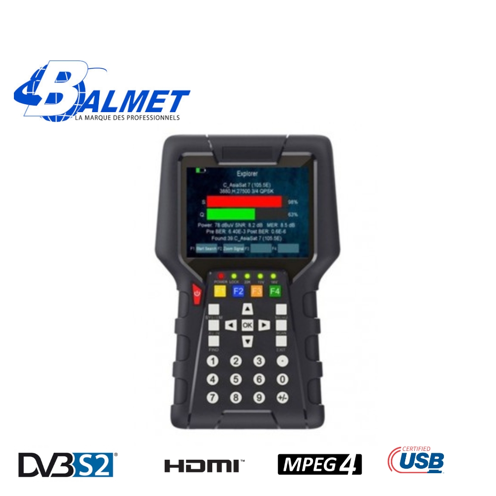 Mesureur de Champ Satellite Terrestre HD Combo DVB-T2 DVB-C2 MC 990 - écran LCD 3.5